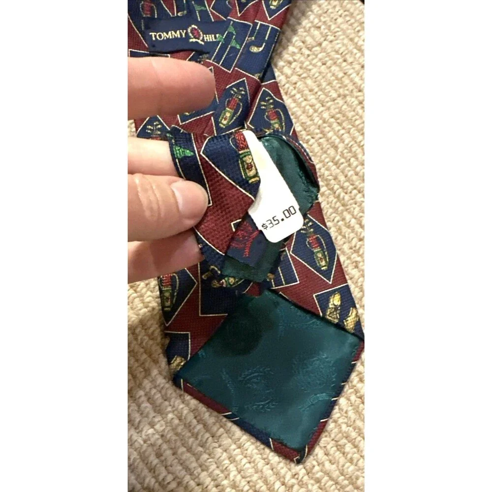 Italy Silk Neck Tie Golf Themed preppy Tommy Hilfiger minimalist old money
